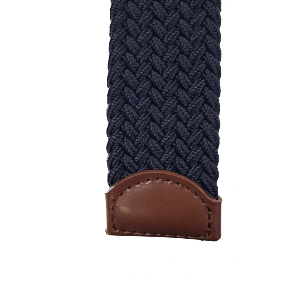 Original Penguin Mens Braided Elastic Belt Navy Blue Brown HN86103 Size M 34-36